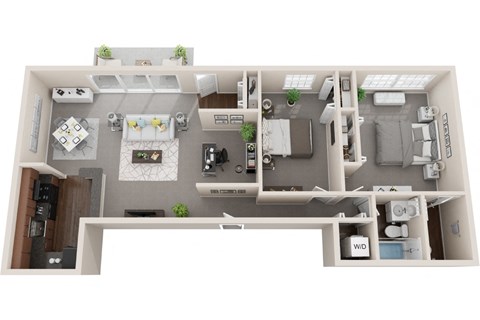 2 bed 1 bath, 1087sf 3d floor plan  at Kenilworth at Charles Apartments, Towson